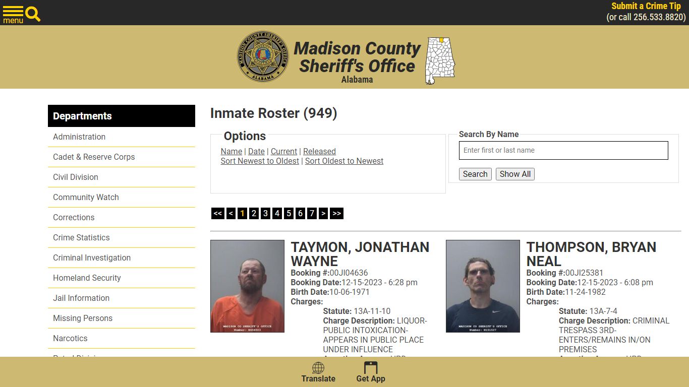 Inmate Roster - Current Inmates Booking Date Descending - Madison ...