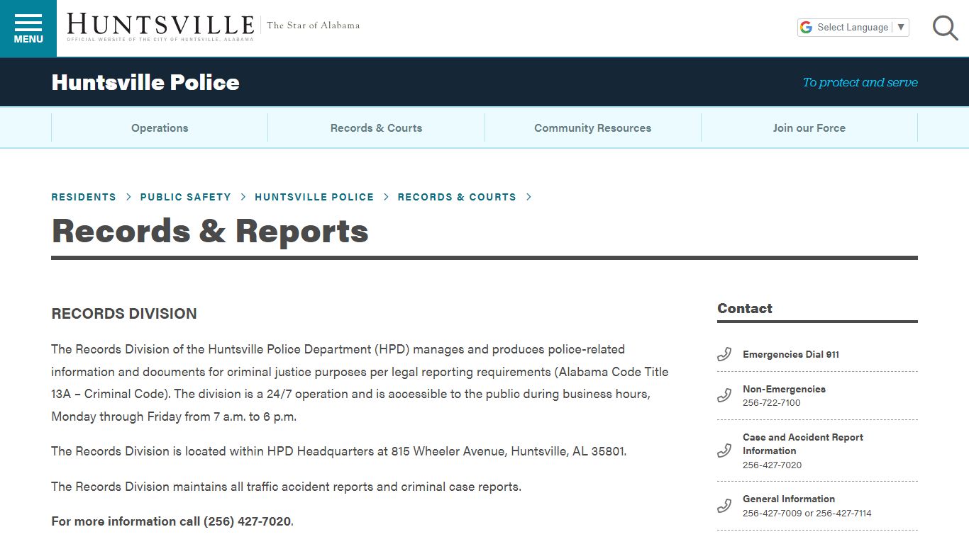 Records & Reports - City of Huntsville